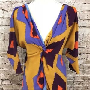 VINCE CAMUTO Deep V-Neck Faux Wrap Tie Back Dress